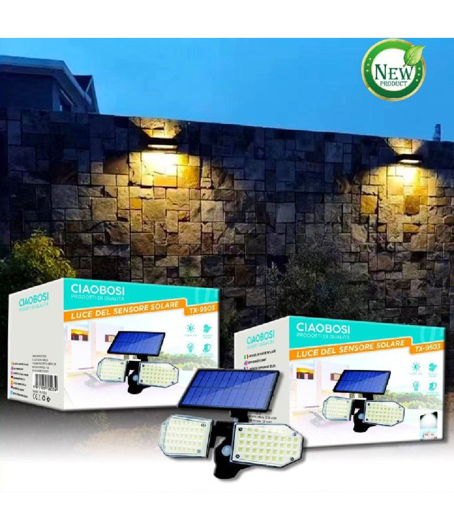 Applique Ad Induzione Solare 10w Ip67 Con Sensore Movimento Luce Led Tx-9503         