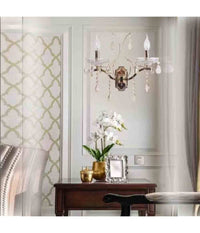 Applique Candelabro 2 Bracci Con Pendenti Gocce Cristallo Retrò Attacco E14 E68-2         