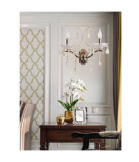 Applique Candelabro 2 Bracci Con Pendenti Gocce Cristallo Retrò Attacco E14 E68-2         