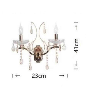 Applique Candelabro 2 Bracci Con Pendenti Gocce Cristallo Retrò Attacco E14 E68-2         