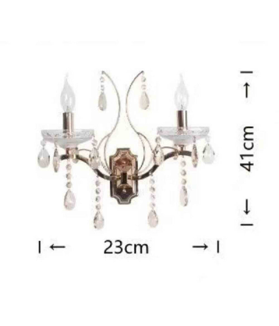 Applique Candelabro 2 Bracci Con Pendenti Gocce Cristallo Retrò Attacco E14 E68-2         