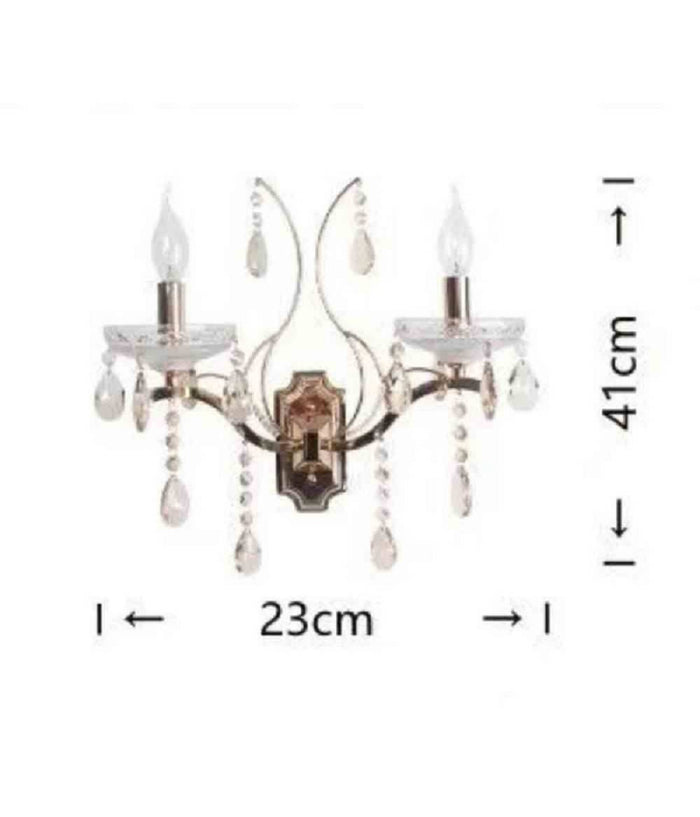 Applique Candelabro 2 Bracci Con Pendenti Gocce Cristallo Retrò Attacco E14 E68-2         