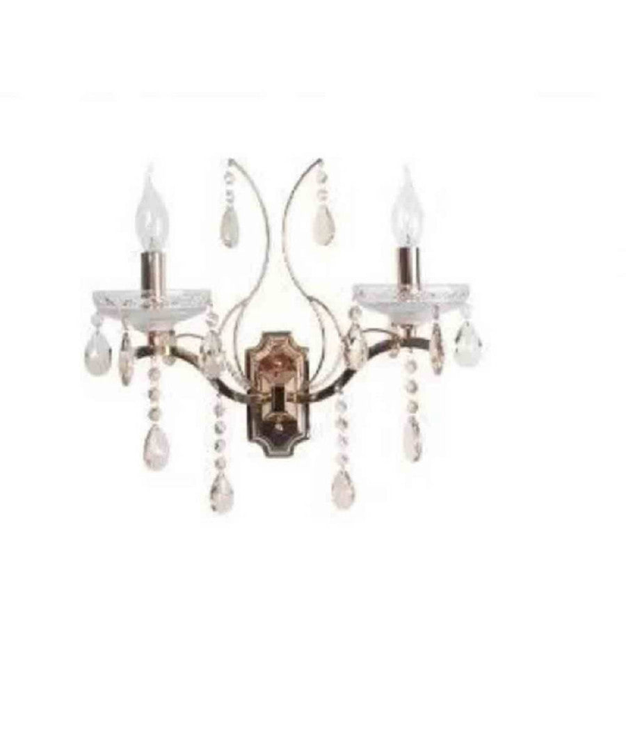 Applique Candelabro 2 Bracci Con Pendenti Gocce Cristallo Retrò Attacco E14 E68-2         