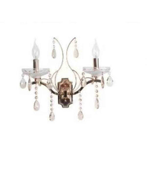 Applique Candelabro 2 Bracci Con Pendenti Gocce Cristallo Retrò Attacco E14 E68-2         