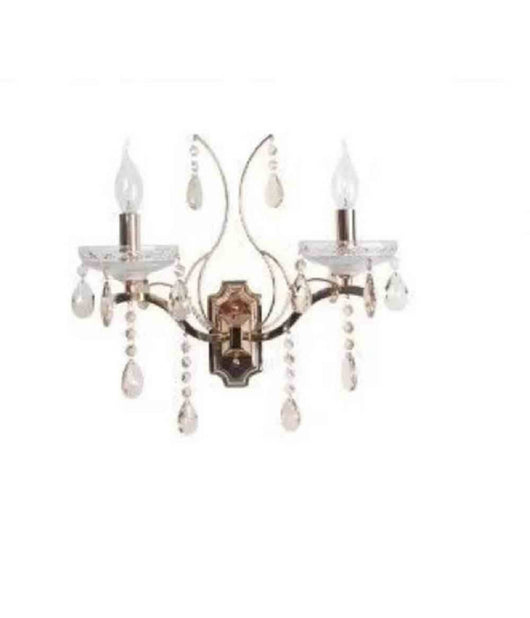 Applique Candelabro 2 Bracci Con Pendenti Gocce Cristallo Retrò Attacco E14 E68-2         