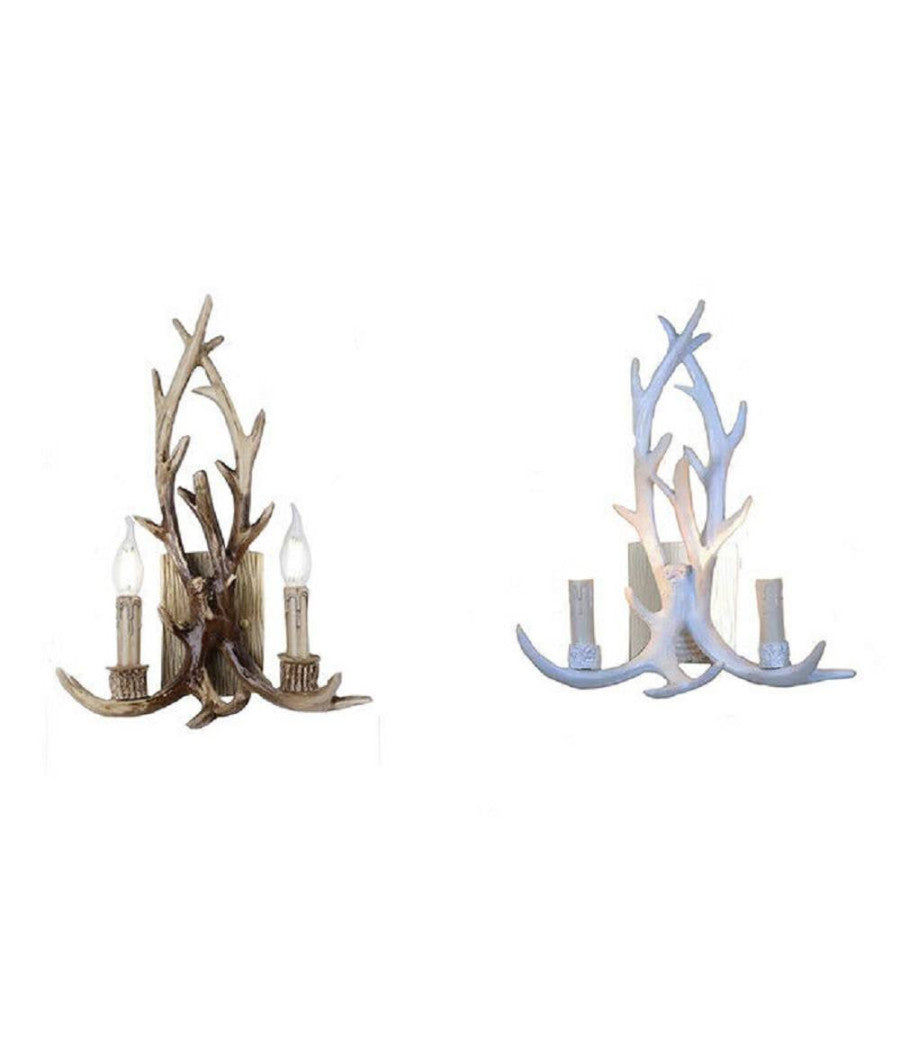 Applique Country A Forma Di Corna Di Cervo Lampada Muro Retro 2 Portalampada E45         