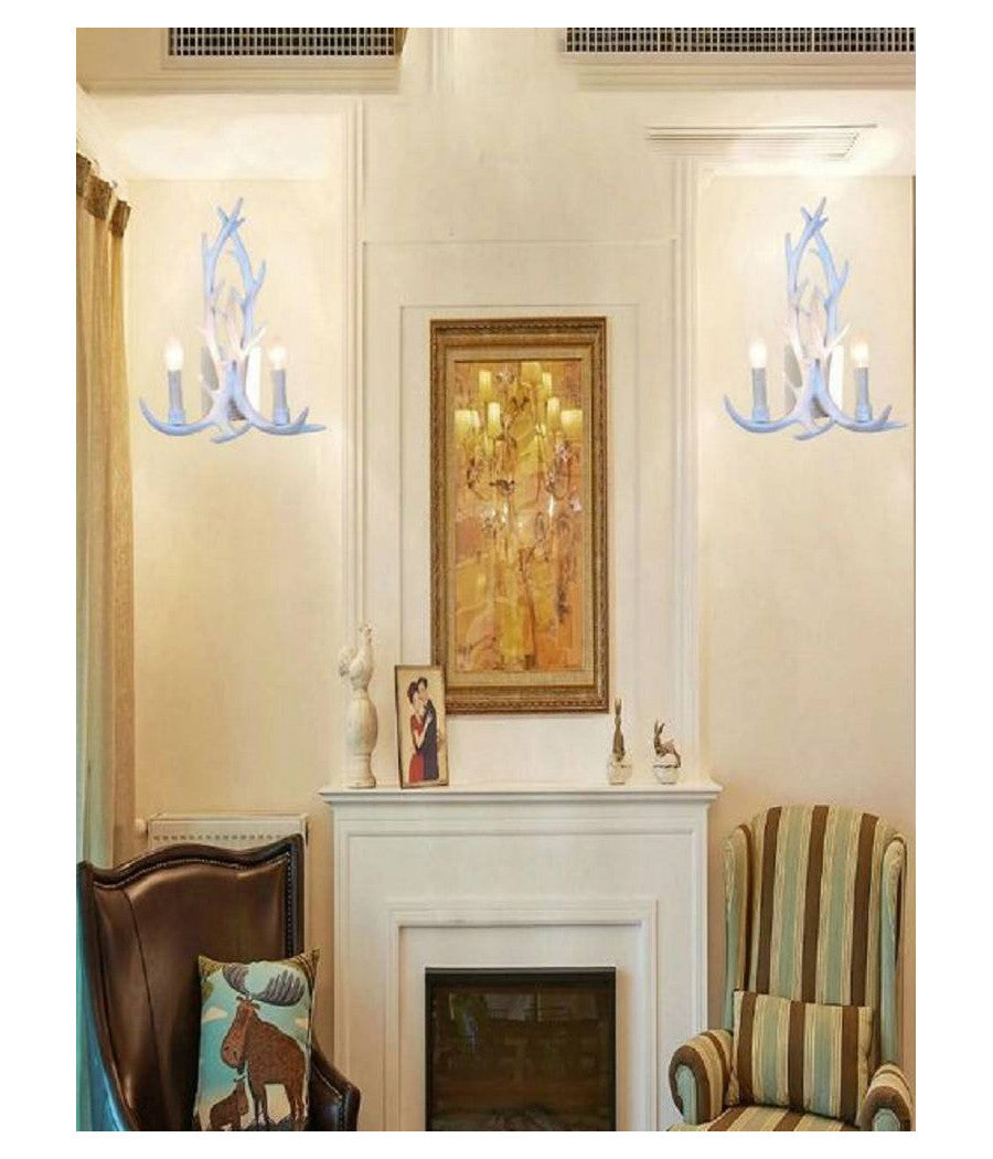 Applique Country A Forma Di Corna Di Cervo Lampada Muro Retro 2 Portalampada E45  Bianco       