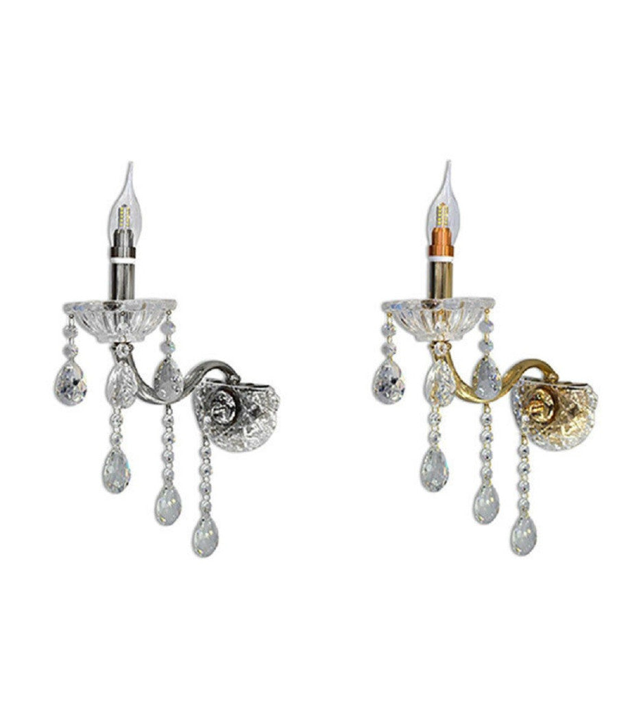 Applique Da Muro Candelabro Gocce Pendenti Cristallo Acrilico Attacco E14 E34         