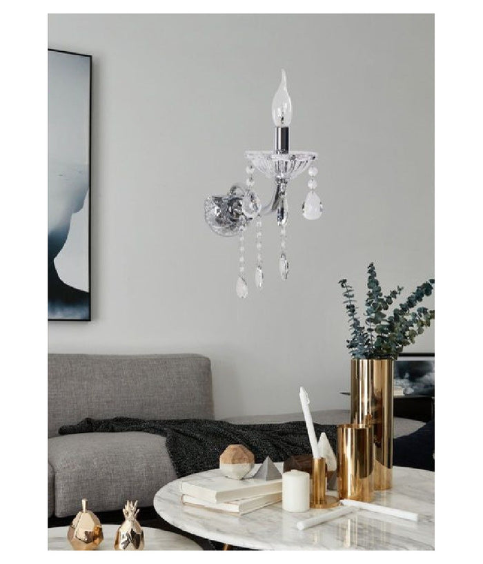 Applique Da Muro Candelabro Gocce Pendenti Cristallo Acrilico Attacco E14 E34         