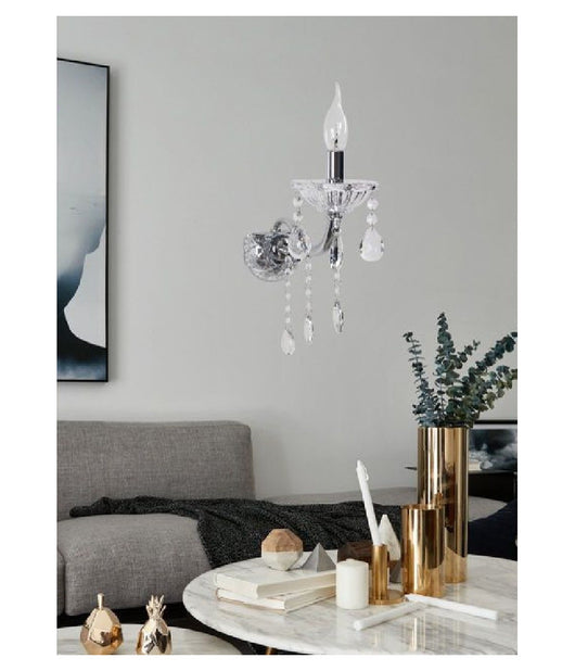 Applique Da Muro Candelabro Gocce Pendenti Cristallo Acrilico Attacco E14 E34  Argento       