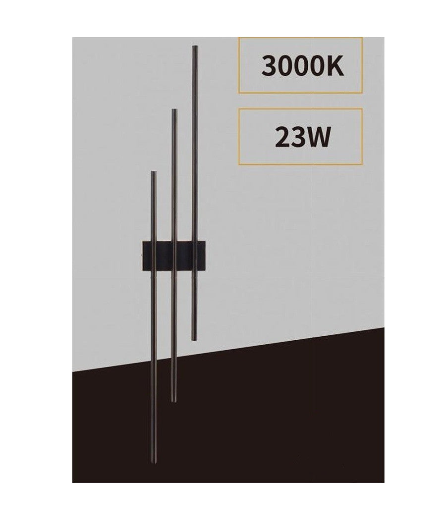 Applique Da Muro Led 23w Moderna 3 Linee Verticali Nero Luce Calda Naturale Aq13         