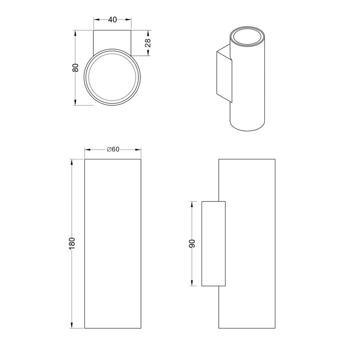 LÚZETE - APPLIQUE DA PARETE 2 LUCI BIDIREZIONALE METALLO COFFEE/GRIGIO GU10 GRAFTON