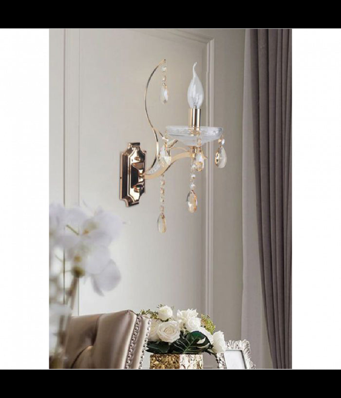 Applique Da Parete Classica 1 Braccio Attacco E14 Cristalli Pendenti Gocce E68-1         