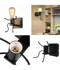 Applique Da Parete Decorativo Forma Di Omino Seduto In Metallo Attacco E27 Aq51  Nero       
