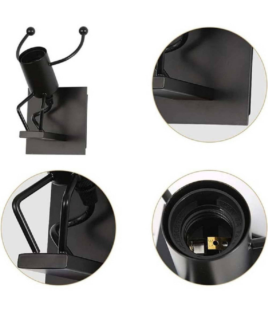 Applique Da Parete Decorativo Forma Omino Che Salta In Metallo Attacco E27 Aq50  Nero       