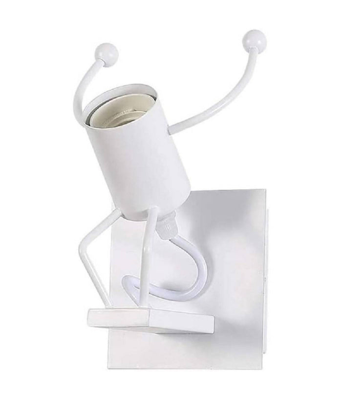 Applique Da Parete Decorativo Forma Omino Che Salta In Metallo Attacco E27 Aq50  Bianco       