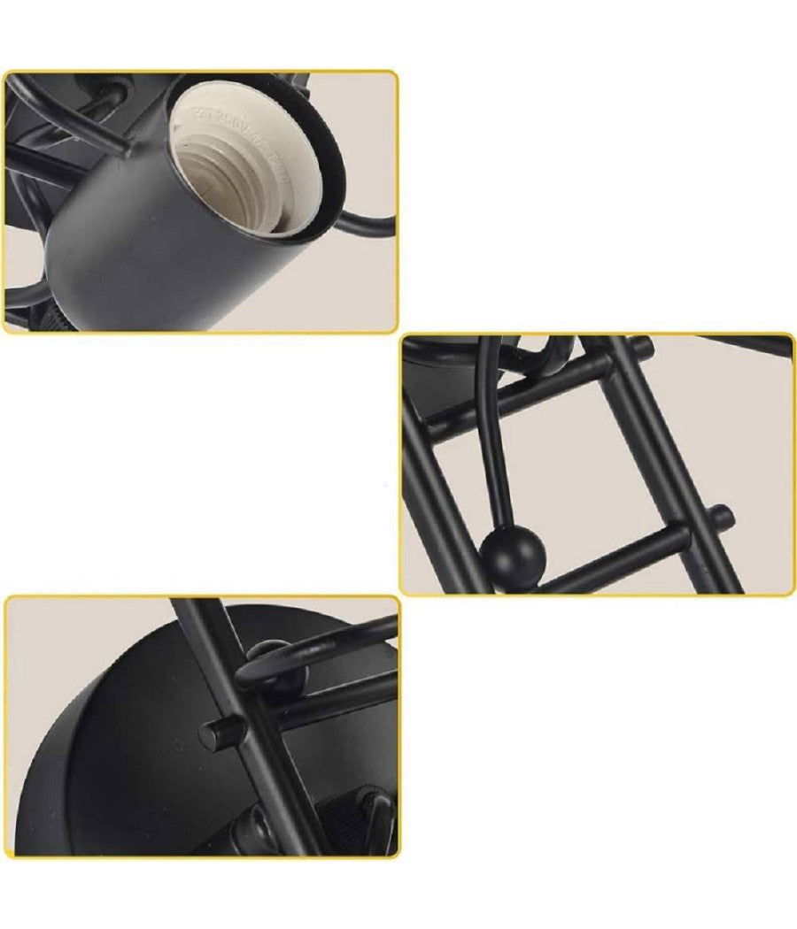 Applique Da Parete Decorativo Forma Omino Sulla Scala In Metallo Attacco E27 Aq49  Nero       