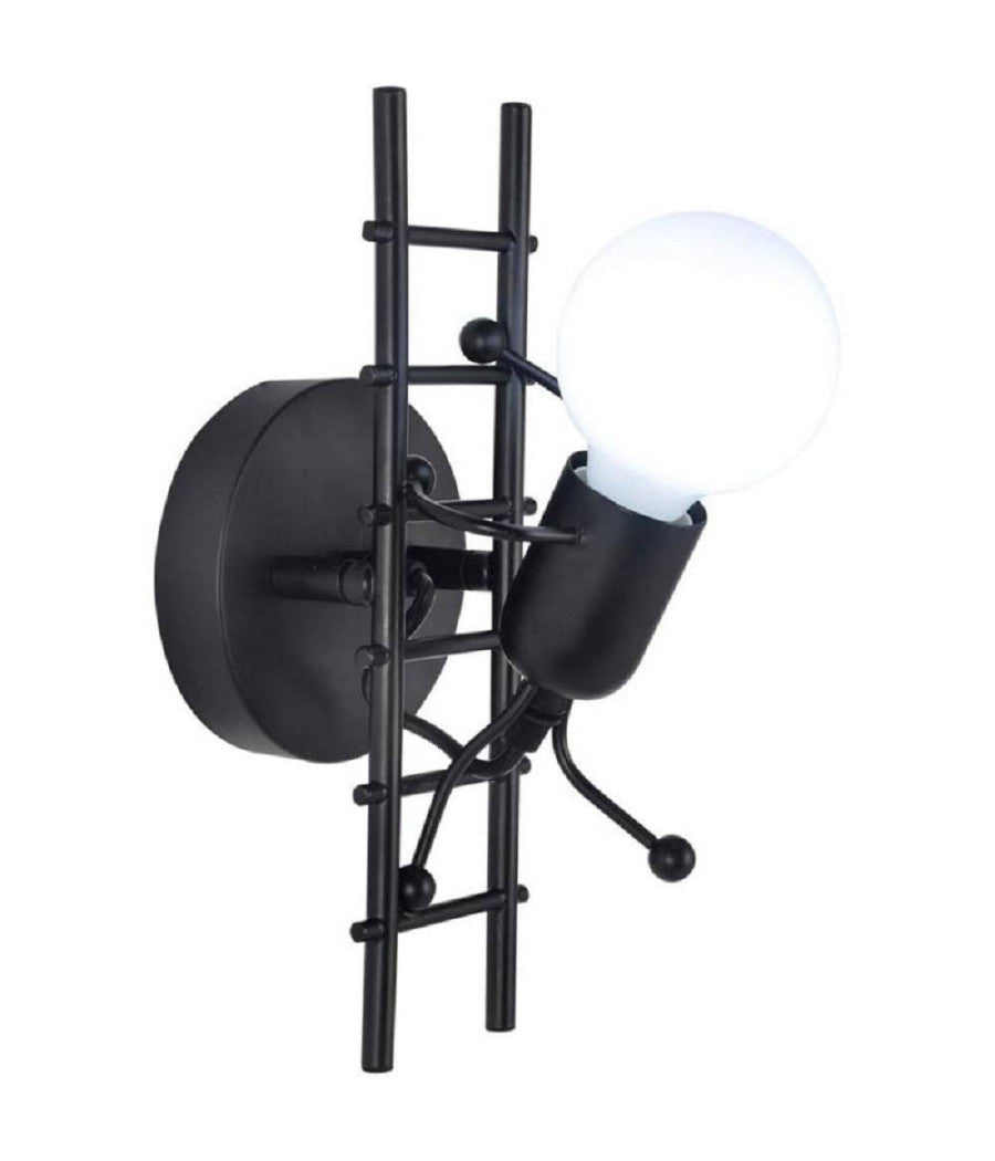 Applique Da Parete Decorativo Forma Omino Sulla Scala In Metallo Attacco E27 Aq49  Nero       