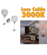 Applique Da Parete Doppia Lampada Tondo Cristalli Luce Led Caldo 3000 Lampadario         