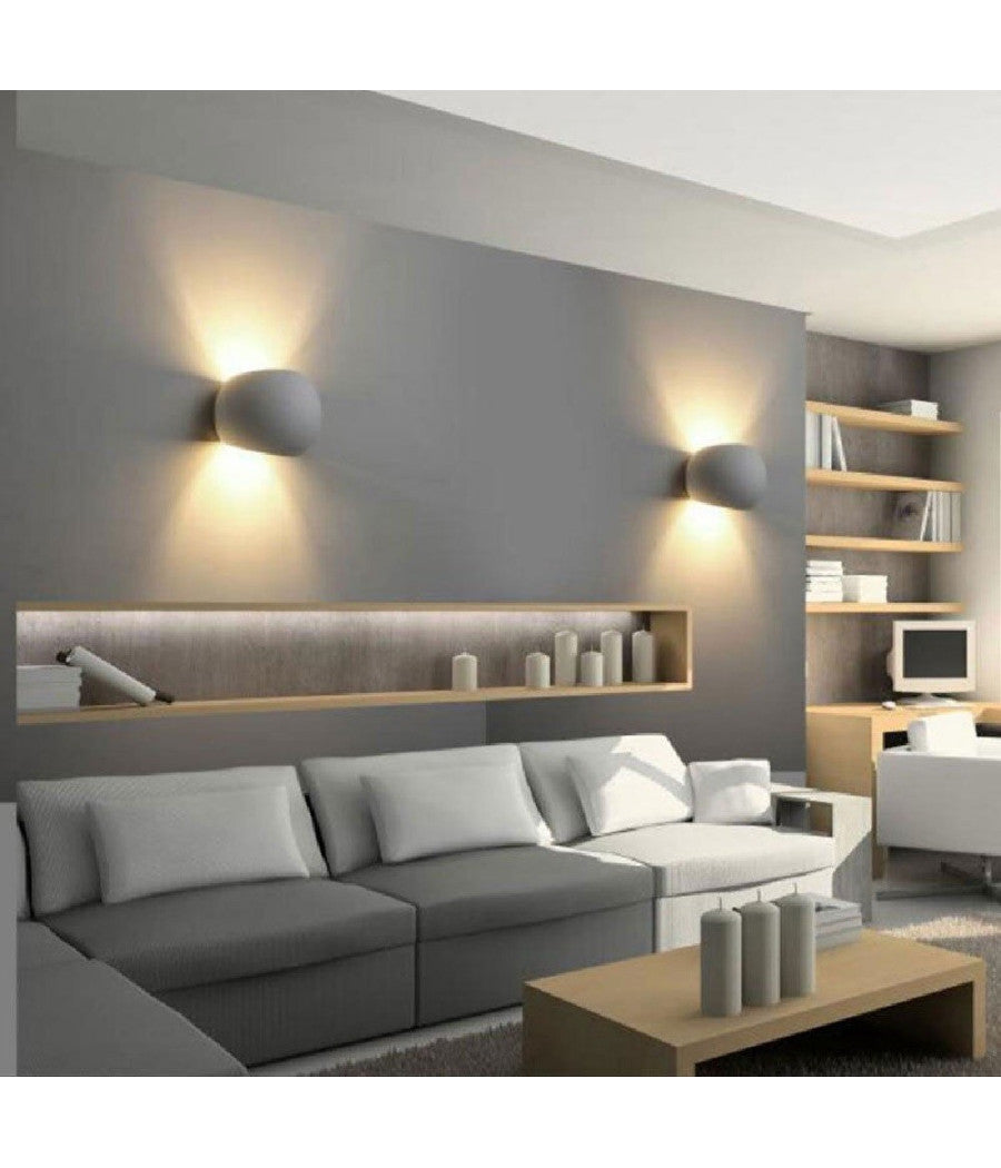 Applique Da Parete In Gesso Tondo Up E Down Lampada Attacco G9 Verniciabile E07         