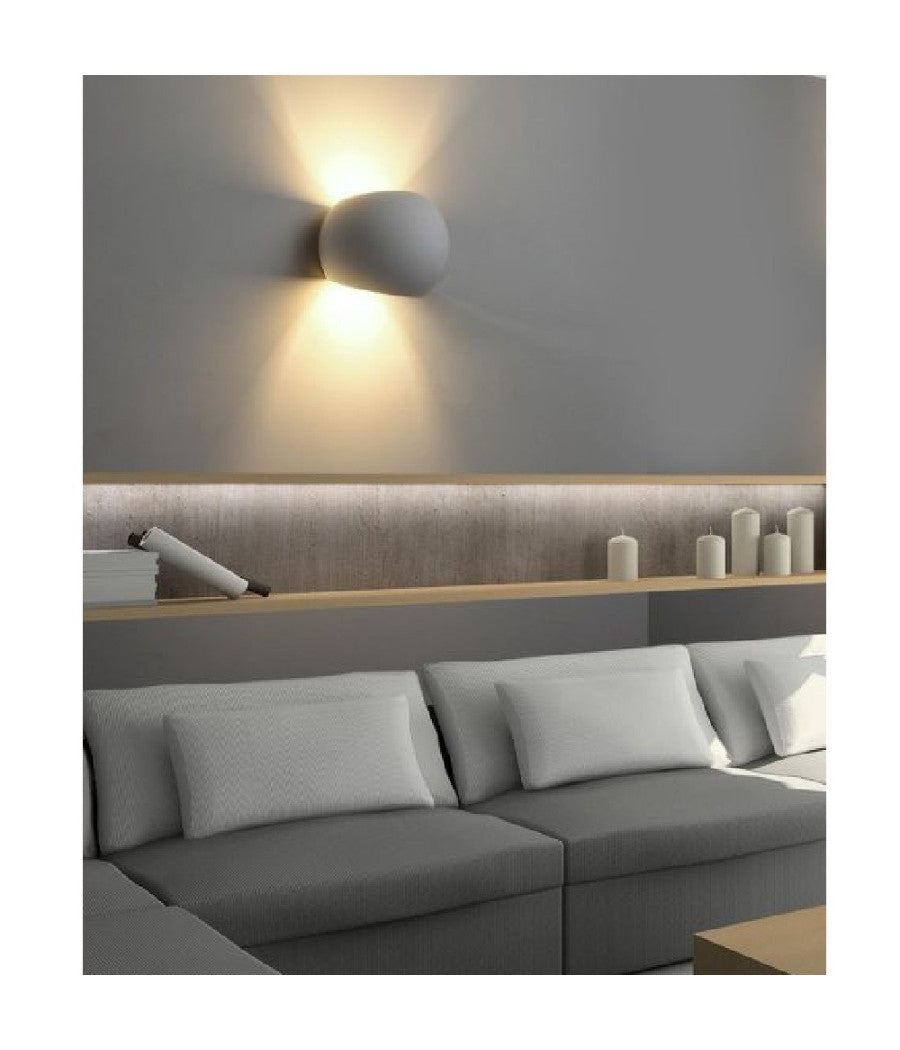 Applique Da Parete In Gesso Tondo Up E Down Lampada Attacco G9 Verniciabile E07         