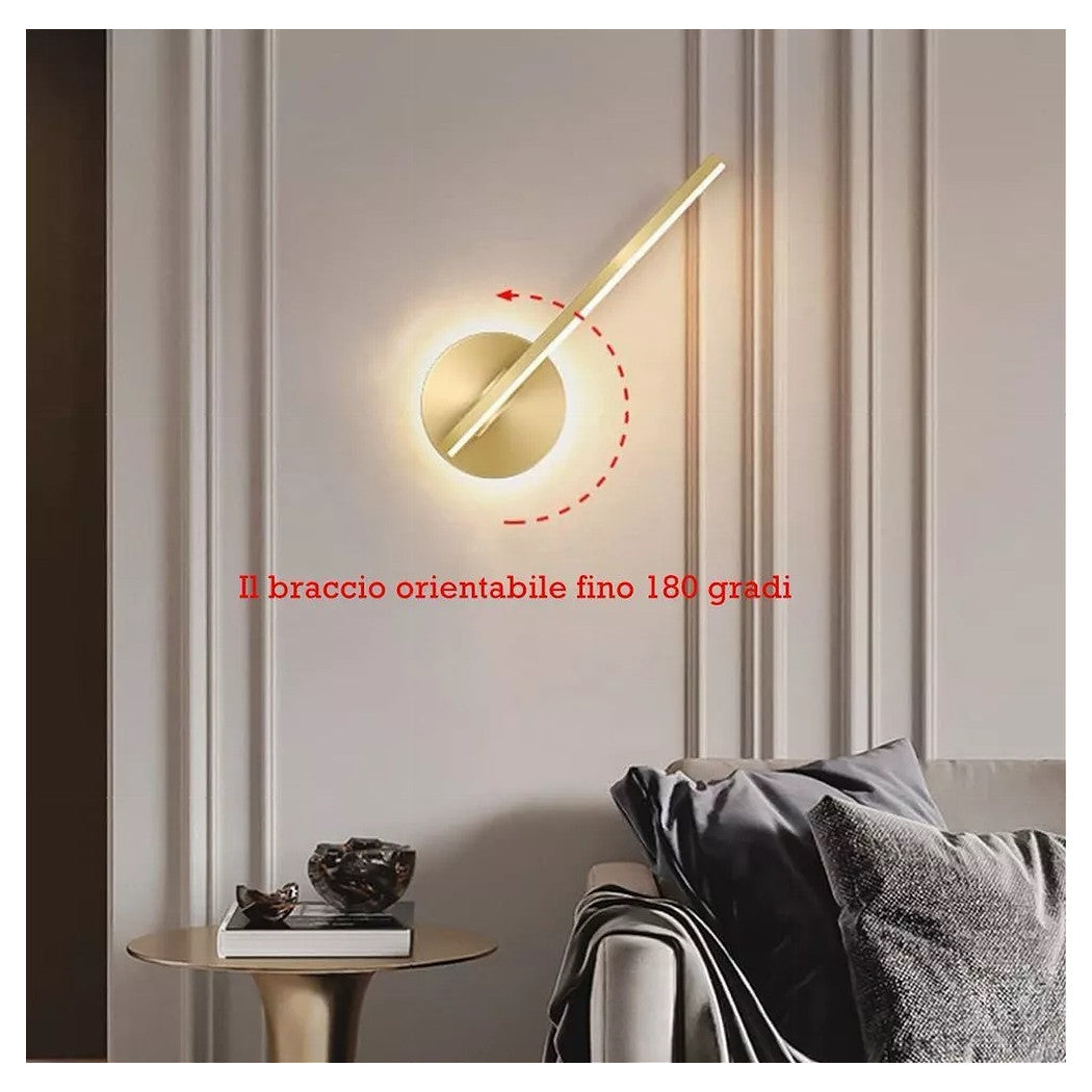 Trade Shop - Applique Da Parete Led 13 Watt Lineare Orientabile Oro Lampada Luce Fredda 50391         