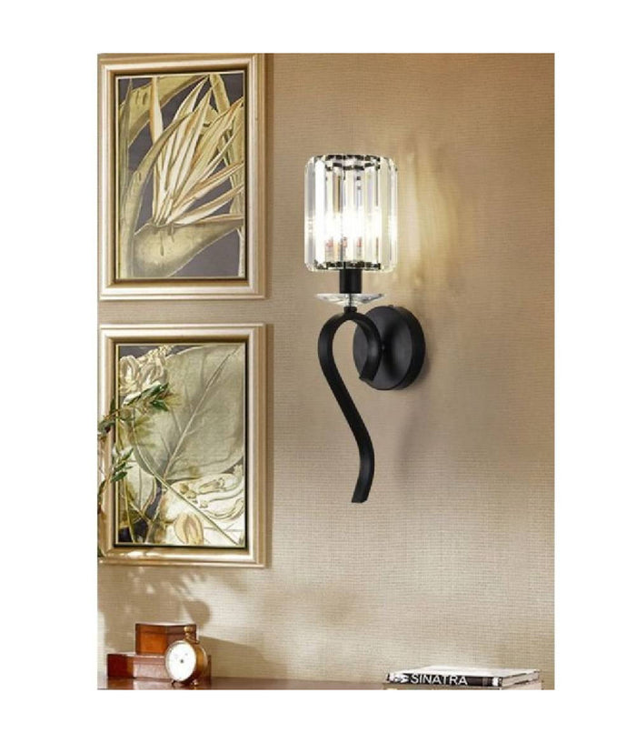 Applique Da Parete Nero Attacco E14 Lampada Muro Paralume In Vetro Metallo E36-1         