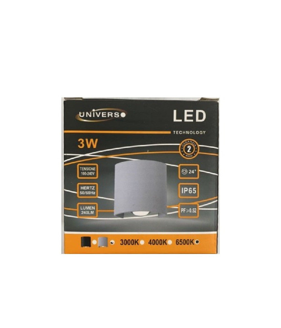 Trade Shop - Applique Da Parete Ovale Led Cob Esterno 3w Doppia Emissione Lampada Ip65 Es48 -