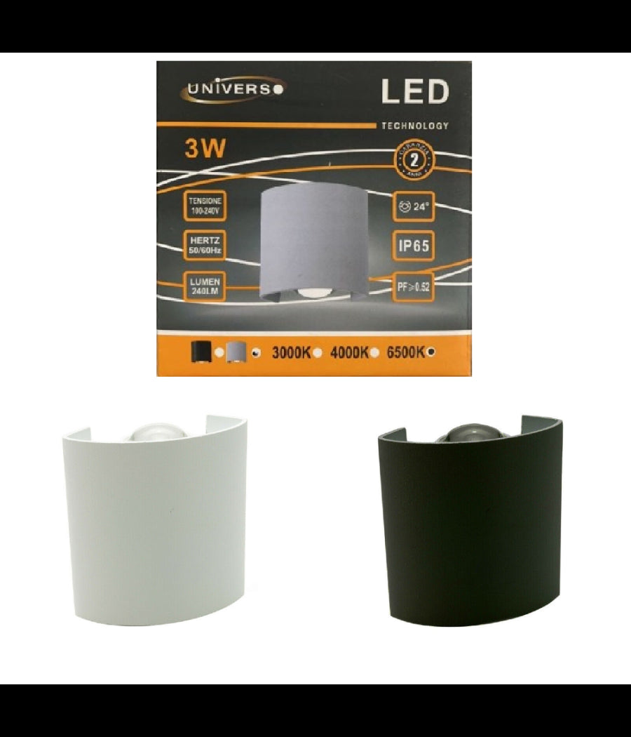Trade Shop - Applique Da Parete Ovale Led Cob Esterno 3w Doppia Emissione Lampada Ip65 Es48 -