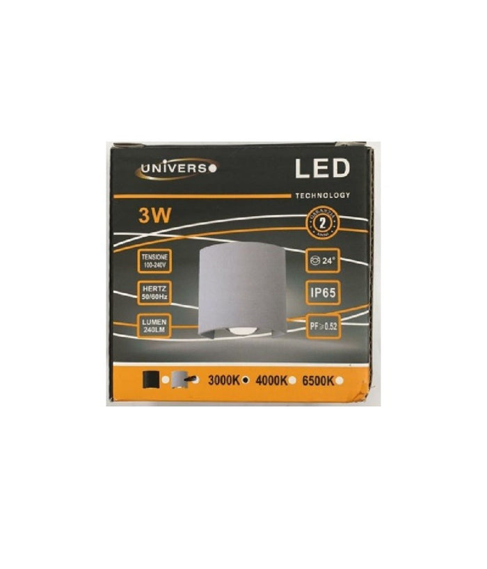 Trade Shop - Applique Da Parete Ovale Led Cob Esterno 3w Doppia Emissione Lampada Ip65 Es48 -