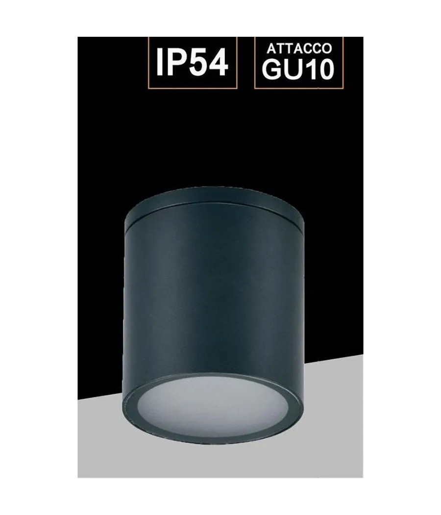 Trade Shop - Applique Da Soffitto A Cilindro Esterno Moderno Lampada Plafoniera Gu10 Ip54 H94 - Nero