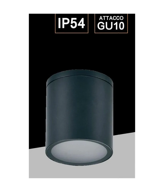 Trade Shop - Applique Da Soffitto A Cilindro Esterno Moderno Lampada Plafoniera Gu10 Ip54 H94 - Nero
