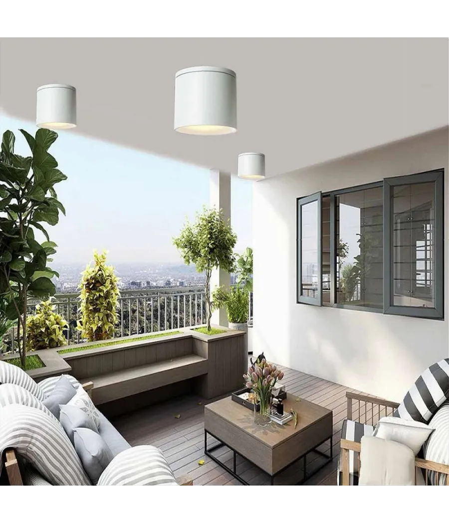 Trade Shop - Applique Da Soffitto A Cilindro Esterno Moderno Lampada Plafoniera Gu10 Ip54 H94 - Bianco