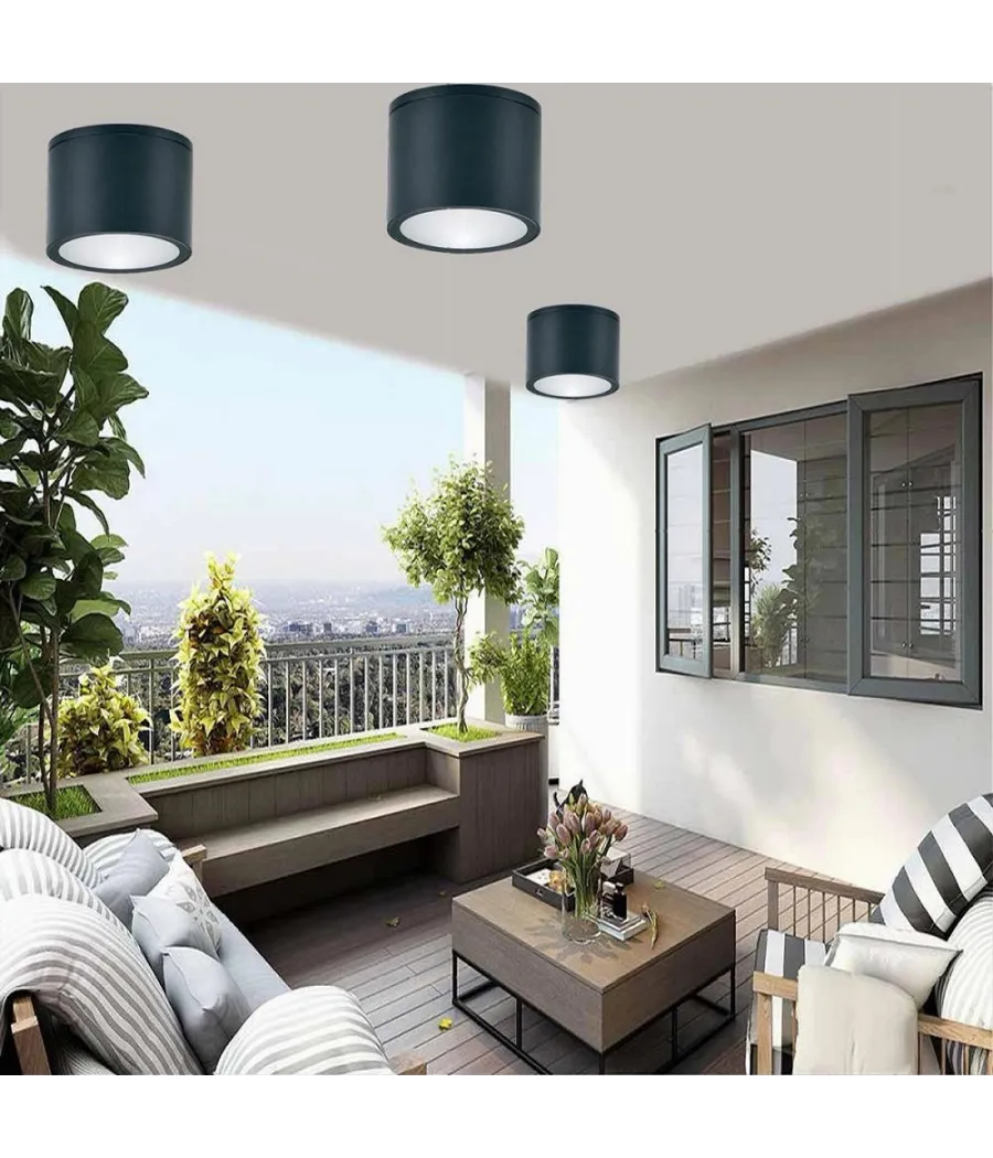 Trade Shop - Applique Da Soffitto A Cilindro Esterno Moderno Lampada Plafoniera Gu10 Ip54 H94 - Nero