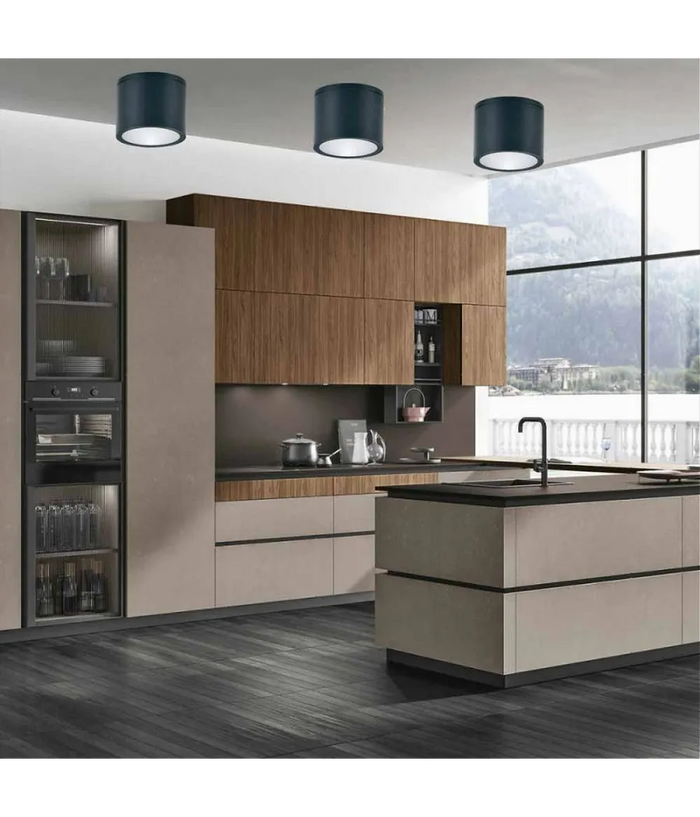 Trade Shop - Applique Da Soffitto A Cilindro Esterno Moderno Lampada Plafoniera Gu10 Ip54 H94 - Nero