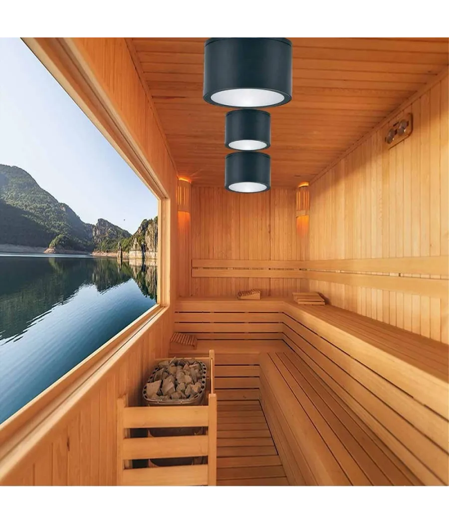 Trade Shop - Applique Da Soffitto A Cilindro Esterno Moderno Lampada Plafoniera Gu10 Ip54 H94 - Nero