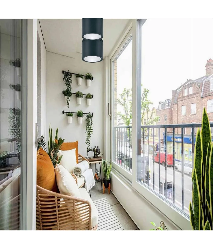 Trade Shop - Applique Da Soffitto A Cilindro Esterno Moderno Lampada Plafoniera Gu10 Ip54 H94 - Nero