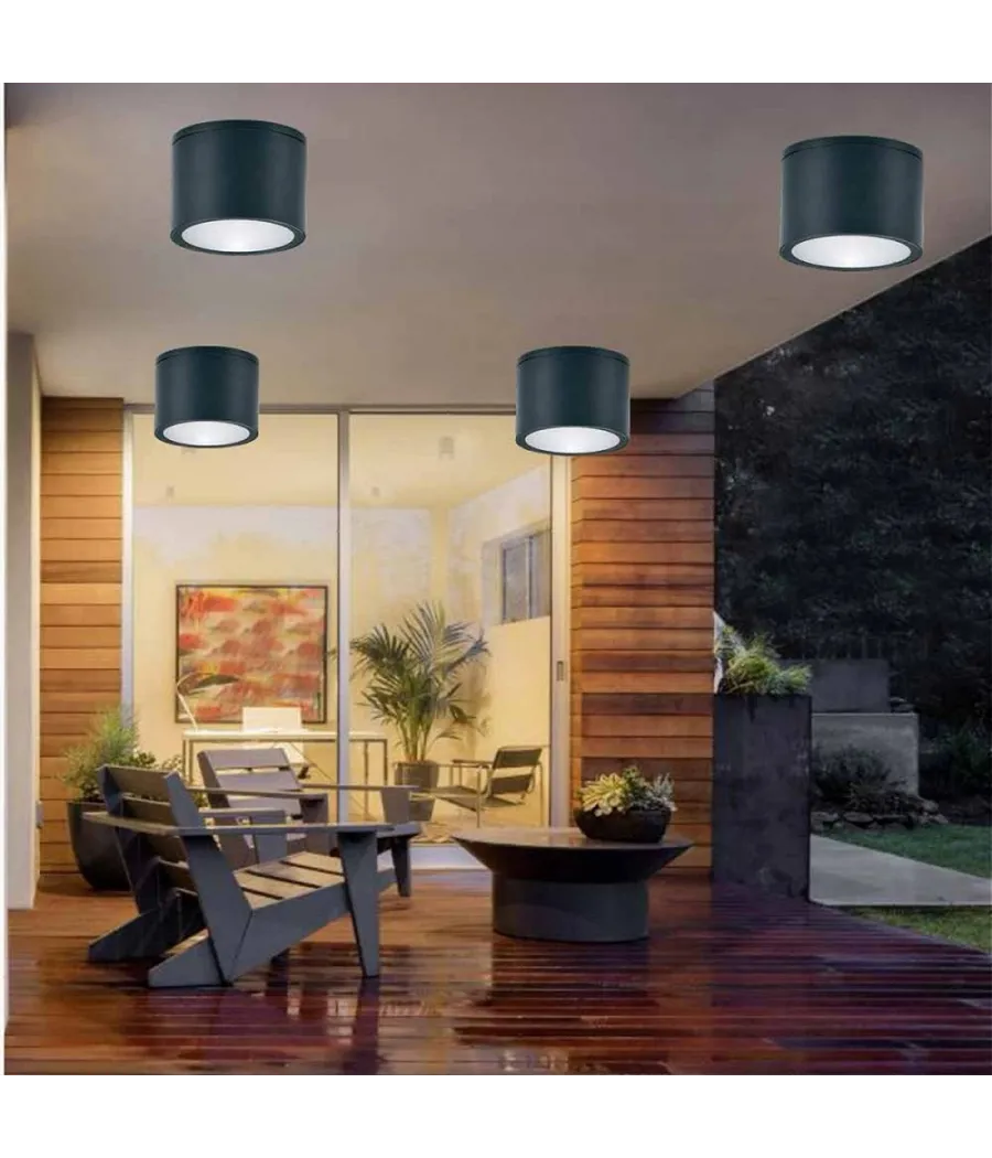Trade Shop - Applique Da Soffitto A Cilindro Esterno Moderno Lampada Plafoniera Gu10 Ip54 H94 - Nero