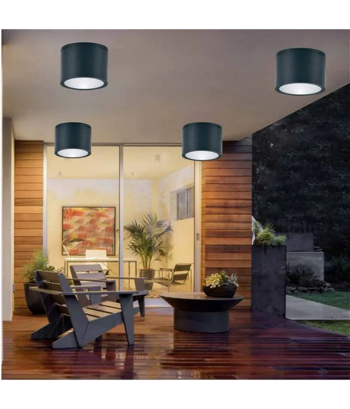 Trade Shop - Applique Da Soffitto A Cilindro Esterno Moderno Lampada Plafoniera Gu10 Ip54 H94 - Nero