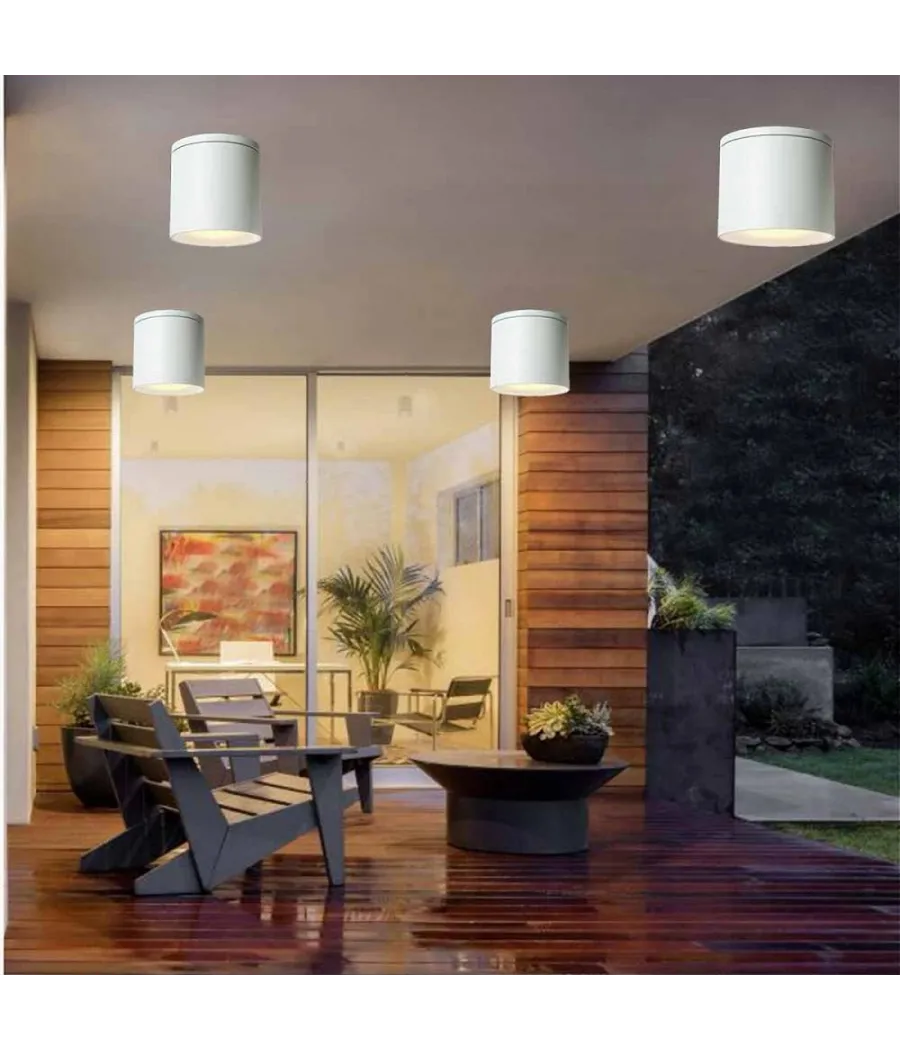 Trade Shop - Applique Da Soffitto A Cilindro Esterno Moderno Lampada Plafoniera Gu10 Ip54 H94 - Bianco