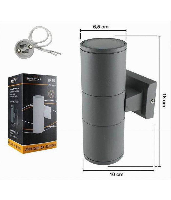 Applique Doppia Emissione A Parete Giardino Esterno Ip55 Portalampada Gu10 Es01         