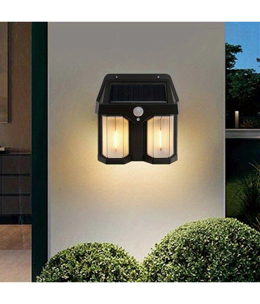 Applique Doppia Lanterna Solare Led Tungsteno Sensore Movimento Ip65 Da Esterno         