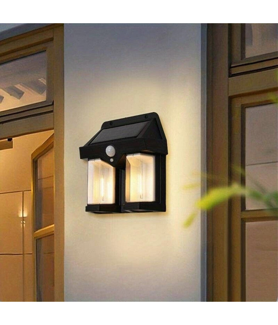 Applique Doppia Lanterna Solare Led Tungsteno Sensore Movimento Ip65 Da Esterno         