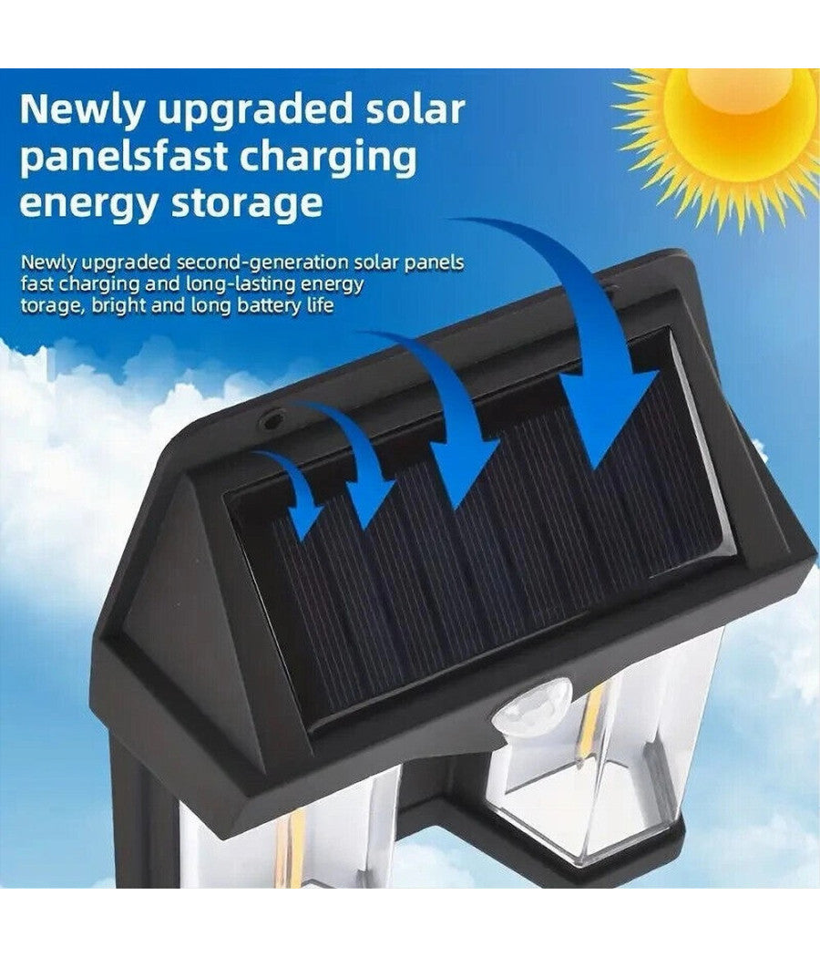 Applique Doppia Lanterna Solare Led Tungsteno Sensore Movimento Ip65 Da Esterno         