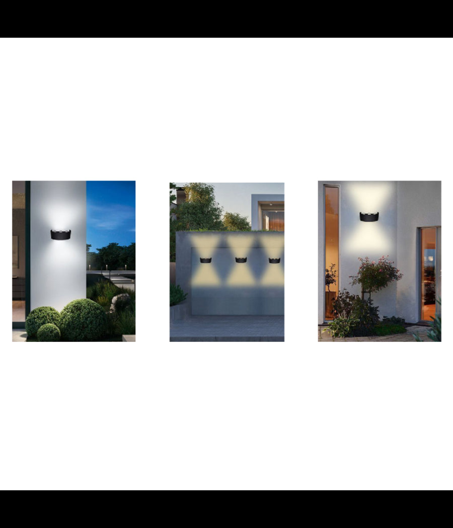 Applique Esterno Led 16 W Crown Ip65 Up & Down Nero Luce Calda Fredda Natural         