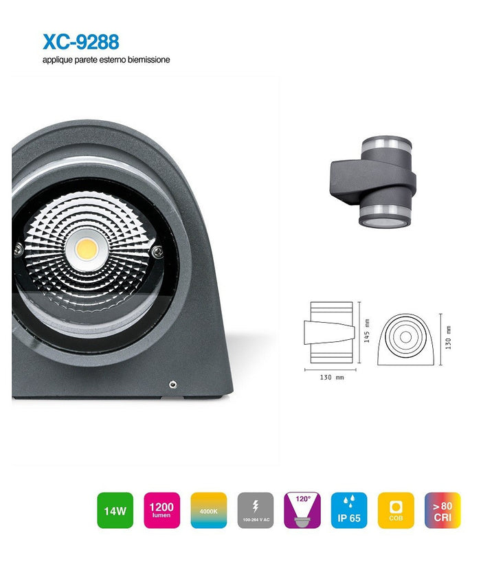 Applique In Alluminio 2x7w Con Doppia Emissione Corpo Grigio Luce 4000k Xc-9288         