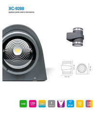 Applique In Alluminio 2x7w Con Doppia Emissione Corpo Grigio Luce 4000k Xc-9288         