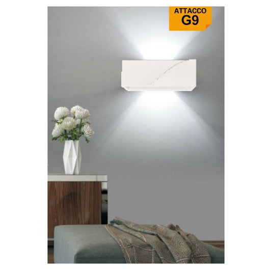 Trade Shop - Applique In Gesso Rettangolare Intaglio Doppia Luce Led Attacco G9 Parete Gs-e78 -