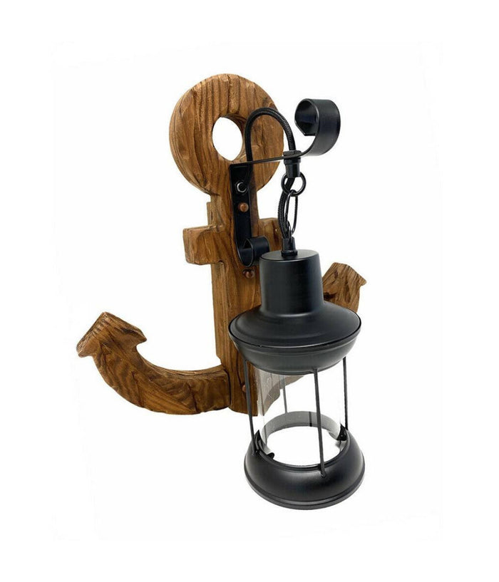Applique In Legno Con Base Ad Ancora Lanterna Country Lampada Industrial E27 E54         