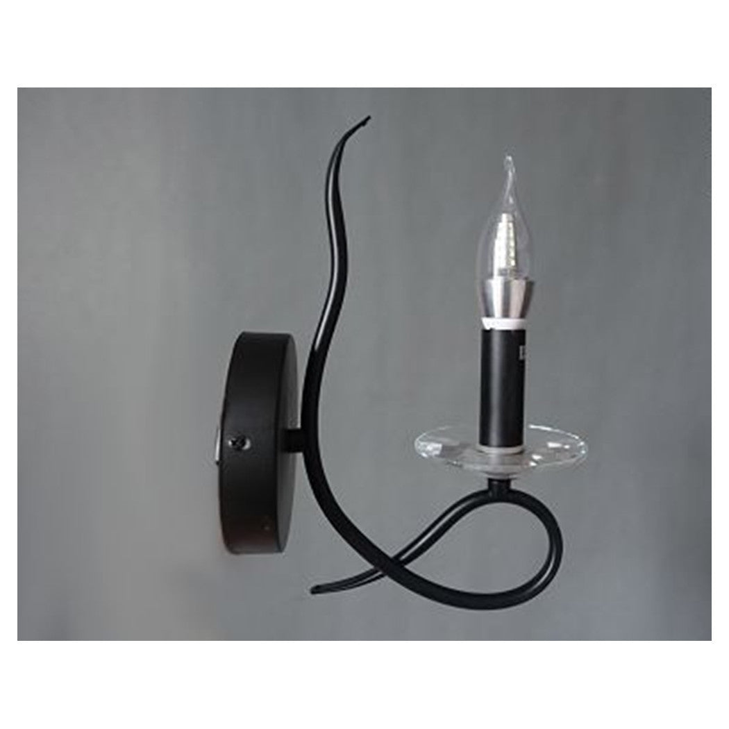 Trade Shop - Applique Lampada Da Parete A Candela E14 A Spirale Singola Nero Design Elegante 00521         